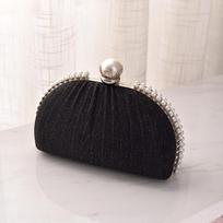 Pearl Evening Handbag Black Fashion Pleated Clutch Purse Half Moon Luxury Party Clutch Crossbody Shoulder Phone Bag for Women juoda