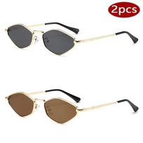 2pcs Small Frame Women Luxury Steampunk Metal Frame Polygonal Sun Glasses Sun Glasses Ladies Rhombus UV400 Eyeglasses