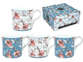 Komplet 4 Kubki Porcelanowe Windrush Kwiaty Zestaw Do Kawy Herbaty