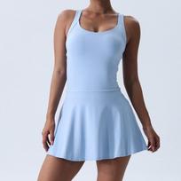 Beautiful Back Breathable One-piece Tennis Dress Sexy Outdoor Yoga Suit Sports Female L dangaus mėlyna spalva