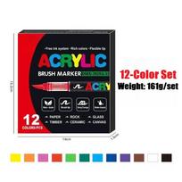 12/24 Colors Acrylic Paint Marker Pen Multifunctional Liquid Ink Acrylic Brush Marker Set for Fabric Rock Painting MKB01