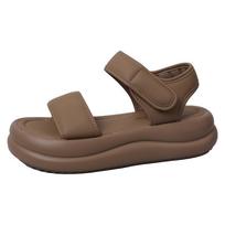 Summer Outer Wear Thick Bottom Soft Bottom Velcro Roman Casual Sports Beach Shoes Flat Bottom 36 chaki