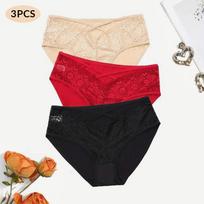 3vnt Moteriškos seksualios nėriniuotos kelnaitės itin plonos juosmens vidurio kelnaitės, didelės plius dydžio, pusiau permatomos kelnaitės, apatiniai 0Xl-5Xl 2XL įvairiaspalvis