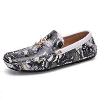 Fashion British Style Fashion Butterfly Printed Leather Loafers Men Breathable Skull Casual Shoes Men Flats Slip-on Driving Shoes Men 39 gray