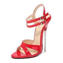Madingi FHC 2025 Vasaros 16CM Metaliniai Aukštakulniai Sandalai, Vyriški Cross-dressing Cosplay Batai, Dvigubi Dirželiai, Atviras Pirštas, Raudoni, Juodi, Persikiniai, Dropship 35 raudona