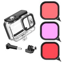 Vandeniui atsparus dėklas „GoPro Hero 12 11 10 9“ kamerai, juodas, apsauginis nardymo povandeninis korpusas, apvalkalo dangtelis, raudonas violetinis spalvos filtras