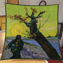 90Cm Sell Twill Silk Scarf Fashion Shawl  Van Gogh Oil Painting Square Scarf Women Hijab Bandana Foulard Head Scarves 90CM x 90CM
