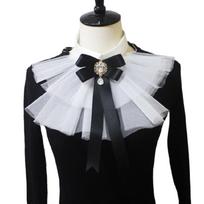 Steampunk Layered Ruffle Jabot Necktie with Bowknot Cosplay Costume Accessories 1 juoda