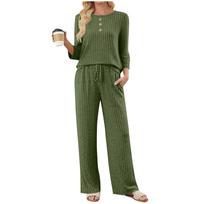 Women's Casual Fashion Comfortable Tops And Pants Home Pajamas Set L armijos žalia spalva