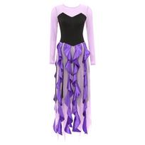 Womens Halloween Witch Mermaid Costume See Through Mesh Long Sleeve Cascading Ruffle Asymmetrical Dress XL violetinė