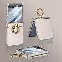 for Z Flip7 Phone Case Screen Protector 2in1 Ring Holder Cover For Samsung Galaxy Z Flip 7 Zflip7 Luxury Pivot Hinge Slim Shell Galaxy Z Flip7