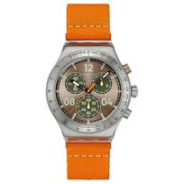 SWATCH ESSENTIALS Kvarcinis Mechanizmas 30m Atsparumas Vandeniui Unisex Laikrodis 49mm Rudo Ciferblato Nerūdijančio Plieno Korpusas YVS101 Brown Watch Dial