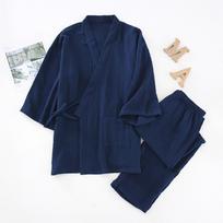 Pavasario ir vasaros vyriška yukata, japoniškas kimono, pižama, medvilnės verpalų krepas, trijų ketvirčių rankovės, kelnės, namų tarnybos kostiumas M tamsiai mėlyna spalva