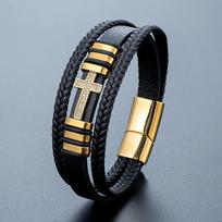 Kryžiaus Daugiasluoksnė Odinė Apyrankė Madinga Vyriška ir Moteriška Cirkoniais Inkrustuota Europos ir Amerikos Etninė Apyrankė 2026 19CM