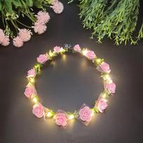 New Led Crown Headband Flowers Woman Head Wreath Flowercrown Flower Crown for Hair Wreaths for Girls Child HH02 tamsiai rausva spalva