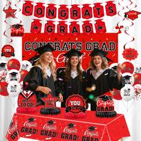 Graduation Party Decoration Set 46 Pieces Includes Banner Balloons Tablecloth Hanging Swirls and Backdrop for Graduation Event One Size