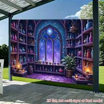 2D Magical Potion Lab Backdrop, Witchcraft & Starry Window Party Banner 47.2x31.5inch/120*80cm