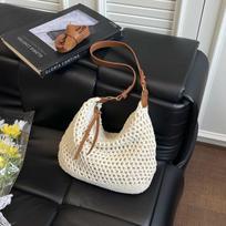 New Lazy Style Large Capacity Tote Bag  Fashiable and Versatile Beach Bag Vacati Straw Casual and Simple Shoulder Bag