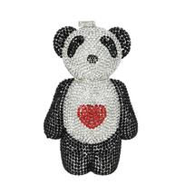Boutique De FGG Novelty Standing Teddy Bear Panda Clutch Women Crystal Evening Minaudiere Bags Party Dinner Rhinestone Handbags Mini Size