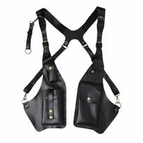 Retro Steampunk Shoulder Harness Bag Vintage PU Leather Mobile Phone Purse Adjustable Strap Anti-Theft Double Shoulder Pouch juoda
