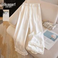 Women's Lyocell Linen Blend High-Waist Wide-Leg Pants L pilkšvai balta