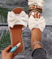 New Luxurious Flat Rhinestone Bow Slippers 36 smėlis