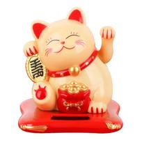 Solar Powered Maneki Neko Lucky Cat Welcoming Chinese Lucky Cat Waving Hand Beckoning Fortune Cat Figurines For Home Decor CDN geltona