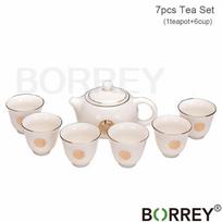 BORREY 7 vnt Keraminis arbatos rinkinys Jade Kung Fu arbatos rinkinys Paprastas arbatos gaminimo aparatas Susitikimo svečiams balto porcelianinio arbatinuko puodelio dovanų dėžutė 1 Teapot and 6cup