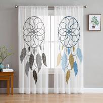 Dream Catcher rankomis pieštos plunksnos tiulio užuolaidos svetainei virtuvės langų užuolaidos namų dekoras permatomos užuolaidos vaikams miegamajame 135W x 114H(cm)