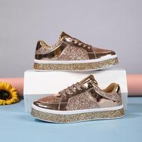 Women Spring Autumn New Luxury Gold Silver Glitter Sports Shoes Ladies Versatile Outdoor Comfort Thick Soled Casual Sneakers 35 rožinio aukso spalvos