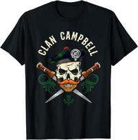 Campbell Surname Scottish Clan Skull Tam Dirks Tartan Badge T-shirt Tops Tee Size S-4XL L