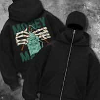 Double Hat, Double Neck Men's and Women's Fashionable Street Style Hooded Sweatshirt with Printed Zipper Pattern Sweatshirt S