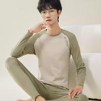 Men's Slim Fit Crew Neck Fleece-Lined Warm Underwear Set, Long Sleeve Top & Pants for Teens - Autumn Collection. XL (50-60 kg)