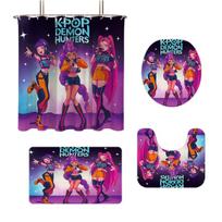 K-Pop Demon Hunters Printed Bathroom 4-Piece Set 180X180 Waterproof Shower Curtain Floor Mat Toilet Mat U-Shaped Regular