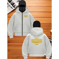 Men's Autumn and Winter Printed Zipper Hooded Sweatshirt with Warm and Loose Lining, Plus Size Casual Outdoor Sportswear S