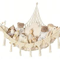 Jumbo Stuffed Animal Hammock Giant Capacity Woven Toy Hammock Storage Net Triangle Macrame Mesh Toy Net Holder Bedroom smėlis
