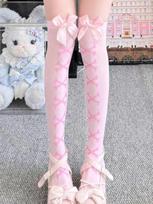 1 Pair Japanese Bow Y2K Lolita Thigh-High Socks Women Leg-Slimming Non-Slip Anime Expo/Lolita Tea Party/JK Meetup One Size