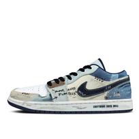 Jordan Air Jordan 1 Abrasion Resistant Low top Vintage Basketball Shoes Men's White Blue IH0648-141(Team1678-) 43