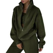Women 2 Piece Outfits Stand Collar Half Zip Sweatshirts Wide Leg Sweatpant Tracksuit Oversized Sweatsuit Lounge Set S armijos žalia spalva