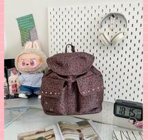 Spicy Girl Leopard Print Compact Backpack Lazy Style Canvas Bag Cover Drawstring Backpack Fashionable Rivet Travel Backpack for Women