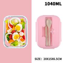 3/2/1-Compartment Heat-Resistant Glass Lunch Box With Cutlery Spill-Proof Office Airtight Lunch Box Bento Box Microwaveable pink1040MLnogrid