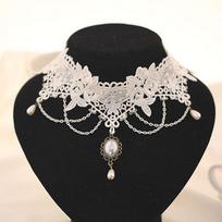 Vintage Punk Imitation Pearl Wedding White Choker Women Jewelry Lace Necklace Bridal balta