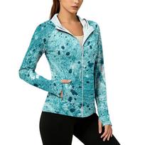 Women's Lightweight Zip-Up Hoodie with Hood and Pockets Long Sleeve Sun Protection Jacket Tie-Dye Print Casual Outerwear M žalia