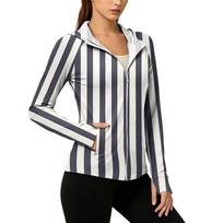 Women's Lightweight Zip Up Hoodie with Hood and Pockets Long Sleeve Striped Sun Protection Jacket for Outdoor Activities S juoda