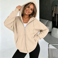 Women's Oversized Hoodie Zip Up Sweatshirt Casual Long Sleeve Drawstring Hooded Jacket Lightweight Pullover with Front Pockets for Everyday Wear S chaki