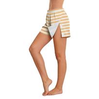 Women Post Surgery Recovery Shorts Adjustable Side Velcro Closure Elastic Waistband Lightweight Breathable Fabric Striped Pattern Comfortable Fit XXL geltona