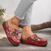 Ethnic Style Plum Blossom Totem storo pado šaunios šlepetės moterims Vasaros naujo stiliaus Matsuke Heel Baotou šlepetės moterims, neslystančios šlepetės 35 raudona