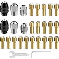 28pcs/set Drill Chuck Collet for Dremel, 1/32 To 1/8inch Drill Chuck Collet Set, with 2pcs British 4486 3-jaw chuck, Chuck Shank Rotary
