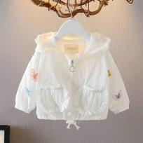 Summer Fashion Baby Sun Protection Clothing Girls Lovely Floral Coat Full Zip Hooded Children Jackets Kids Outfits 80cm balta