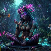 Tapestry Tantric Amazon Goddess Shaman Dark 75x100 juoda